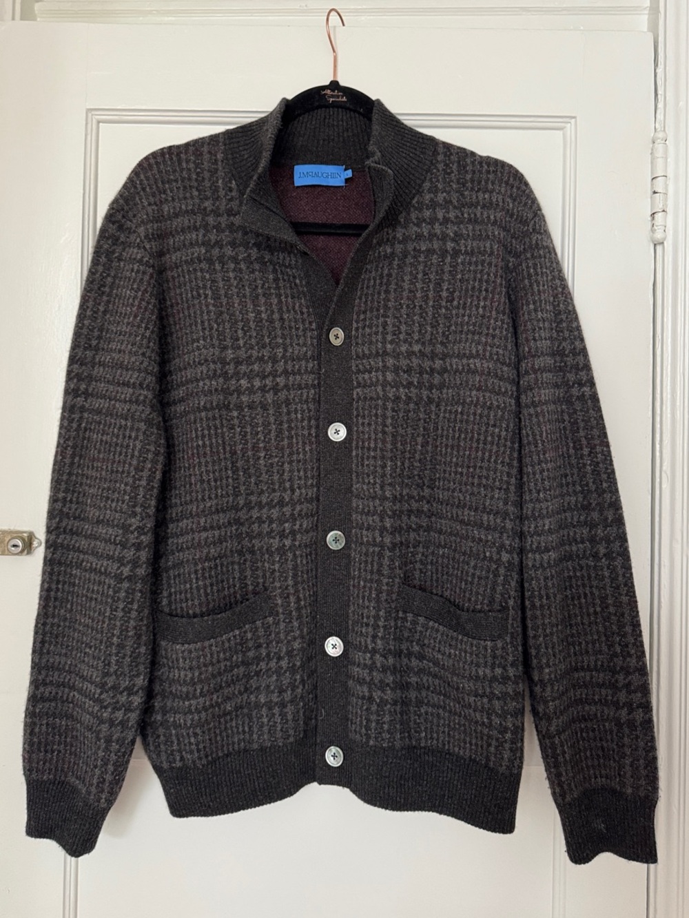 J. McLaughlin Men's Charcoal & Dark Gray Checked Wool Cardigan